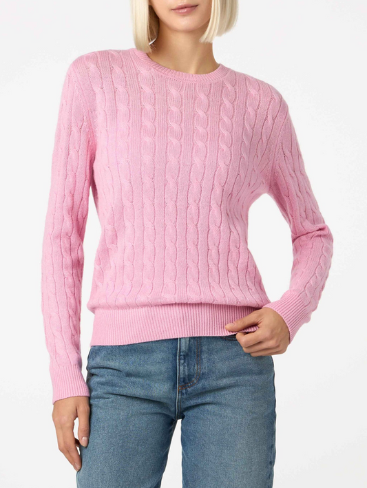 Maglione da donna in misto cashmere lavorato a maglia rosa Sorbonne