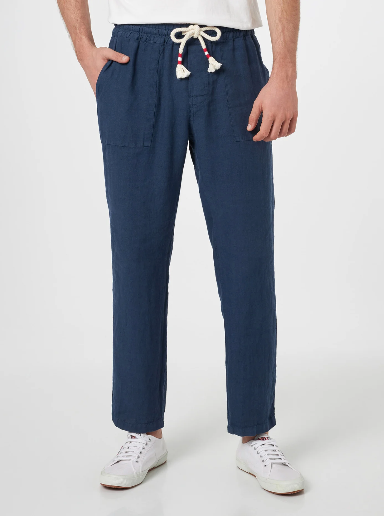 Pantaloni da uomo Calais in lino blu navy con coulisse