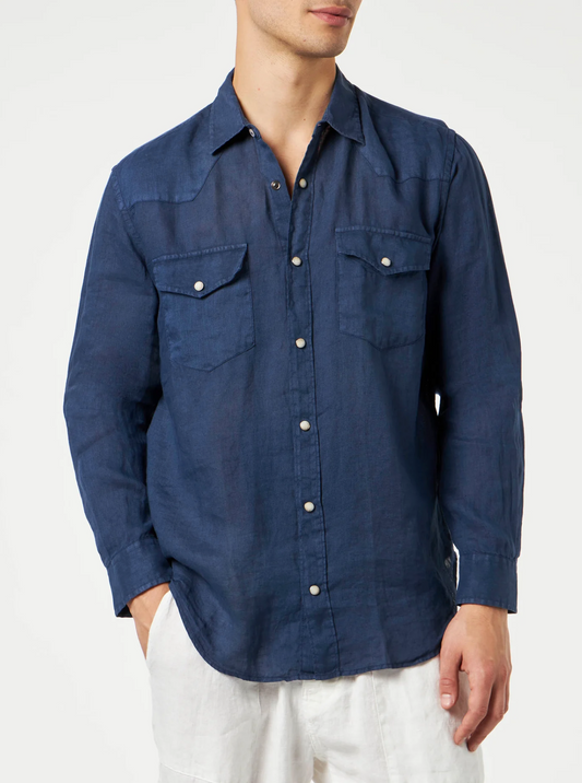 Camicia in lino denim scuro