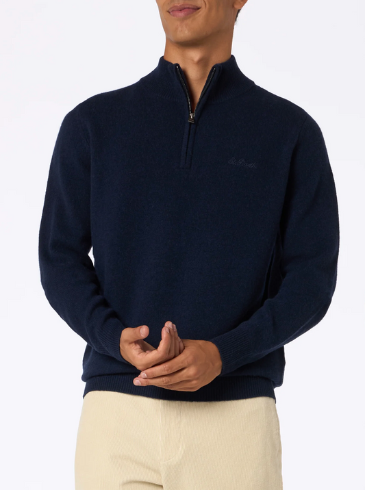 Maglione blu in Lambswool con cerniera a un quarto da uomo Jermyn